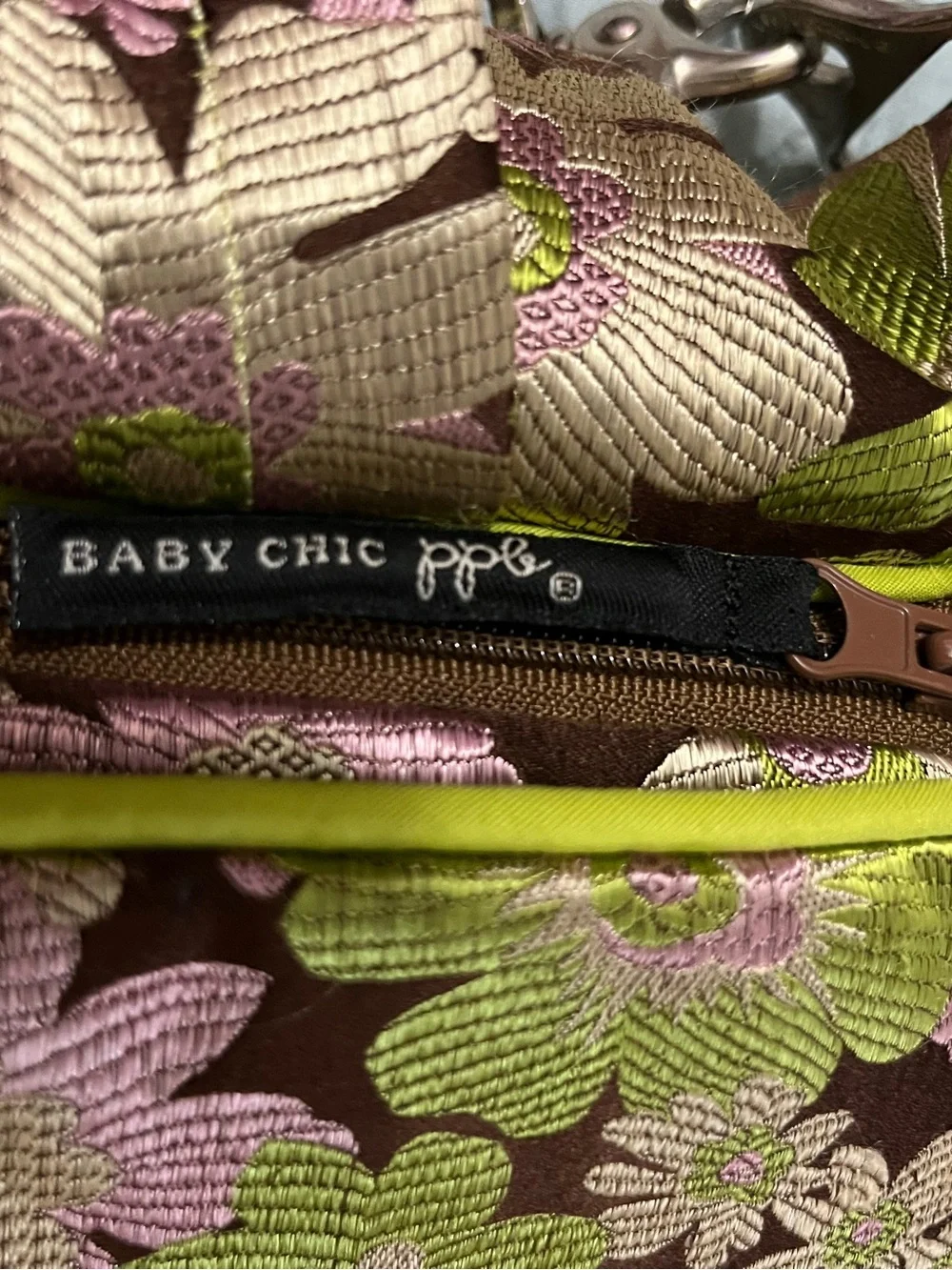 Petunia Pickle Bottom Floral Jacquard Baby Bag in Brown, Pink & Lime